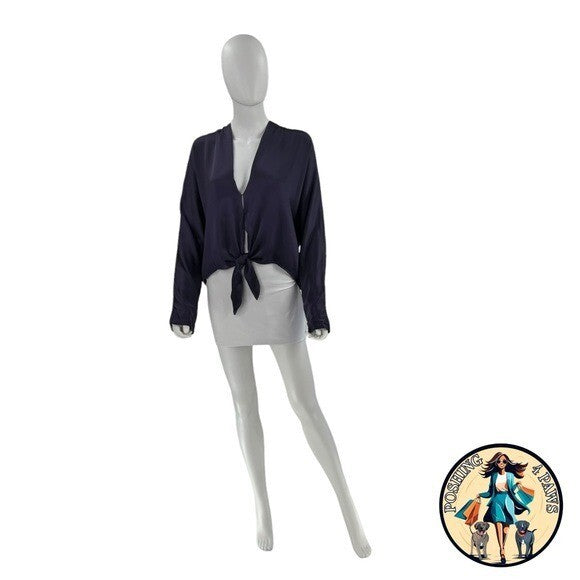 The Sei 100% Silk Long Sleeve Tie Satin Front Blouse in Fig Purple Size 10