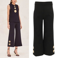 Alexis NEW Black High Waist Wide Leg Crop Gold Embellished Trouser Pant Size S