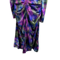 Ganni NEW Watercolor Simply Purple Silk Stretch Formal Satin Midi Dress Size L