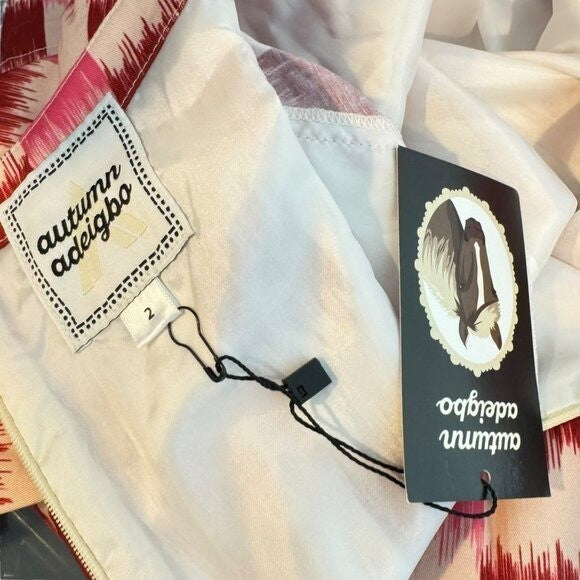 Autumn Adeigbo NEW Rose Lenore Pink Check Half Sleeve Cocktail Mini Dress Size 2