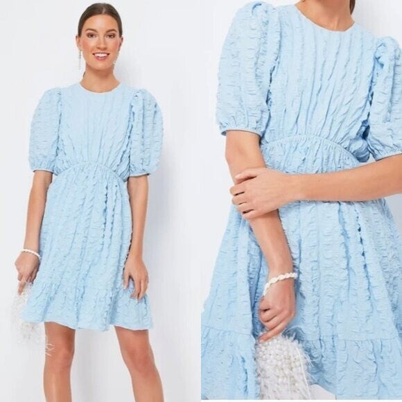 Hyacinth House NEW Blue Emersyn Textured Short Sleeve Party Mini Dress Size XS