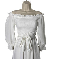 1. STATE NEW Off the Shoulder Smocked Bodice Midi Dress in New Ivory Size XXS
