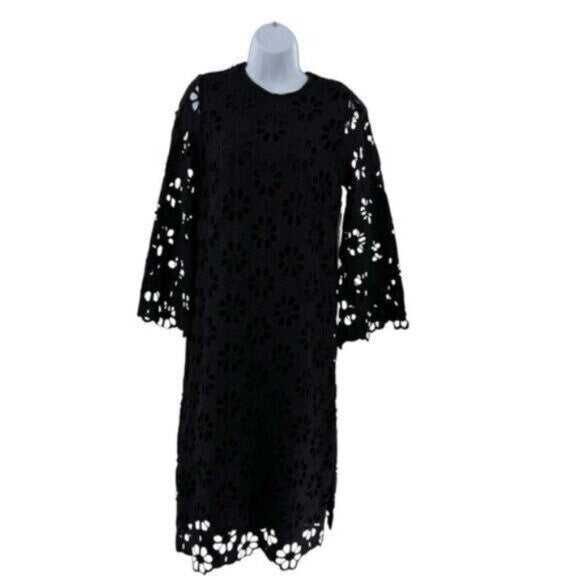 Tuckernuck NEW Noir Eyelet Hutton Long Sleeve Cotton Formal Midi Dress Size M