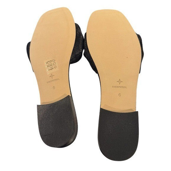 Tuckernuck NEW Black Raffia Britt Square Toe Knot Slip On Flat Sandal Size 6