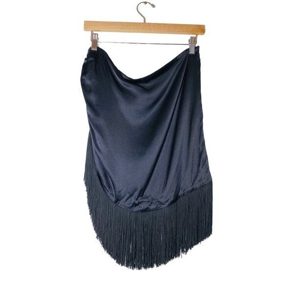 Silk Roads by Adriana Iglesias x REVOLVE Lua Silk Fringe Skirt in Black Size L
