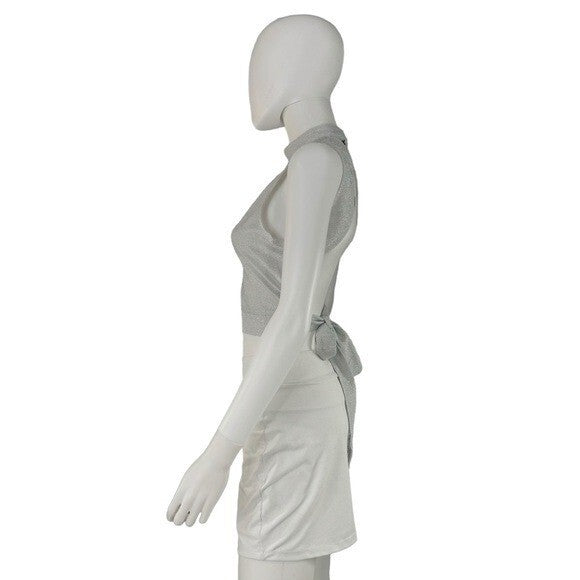 NEW superdown REVOLVE Sophie Metallic Silver Open Back Crop Top Size XL