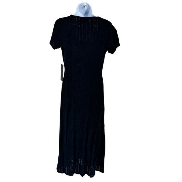 Tuckernuck NEW Black Pointelle Scoop Neck A Line Knit Ryder Maxi Dress Size M