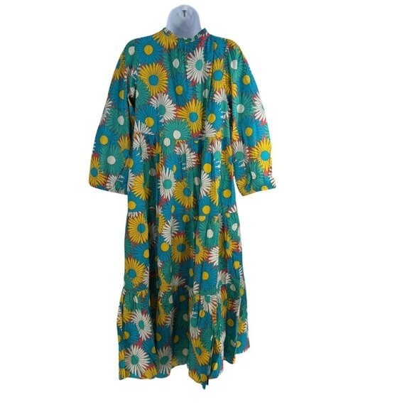 Tuckernuck NEW Salty Paloma Blue Daisy Retro Long Sleeve Caftan Size M