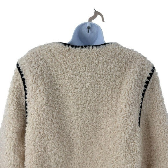 Hyacinth House NEW Cream Textured Scalloped Edge Jacket Teddy Coat Size Large