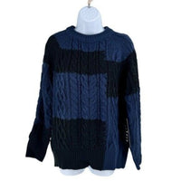 Tuckernuck NEW Navy Patchwork Cable Knit Relaxed Fit Pullover Sweater Size XL