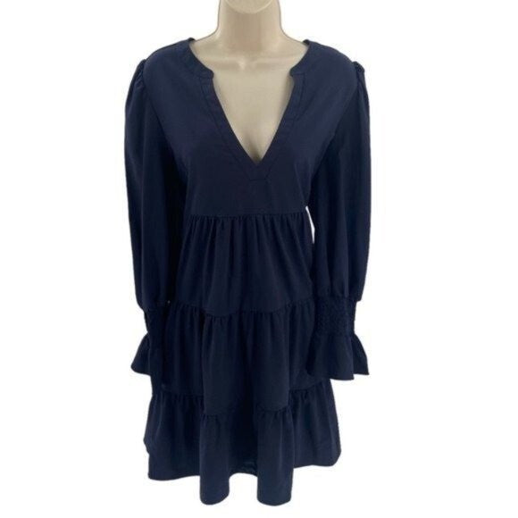 Pomander Place NEW Kenzo Crepe Relaxed Fit Tiered Mini Dress in Navy Size S