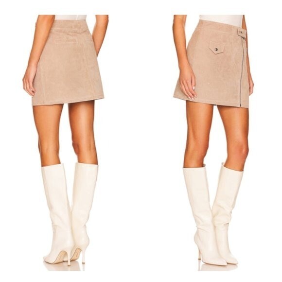 BLANKNYC NWT Moto Suede Leather Festival Mini Skirt in Bare It All Size 28