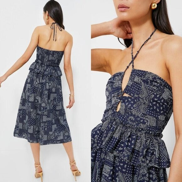 En Saison NEW Navy White Daytona Western Coastal Cowgirl Midi Dress Size Large