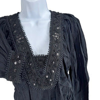 Sea New York NEW Charlotte Black Embellished Long Sleeve V Neck Top Size XS