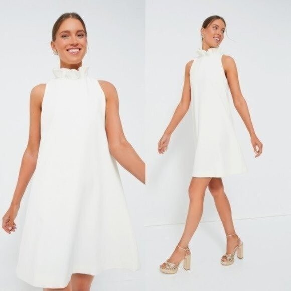 Tuckernuck NEW Ivory Blythe Bow Ruffle Sleeveless Preppy Mini Dress Size XS