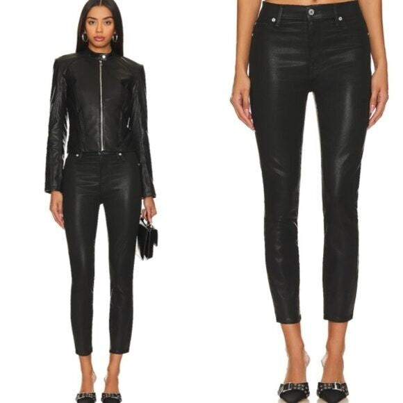 7 For All Mankind | NEW High Waist Ankle Skinny Black Coated Denim Jeans Size 26