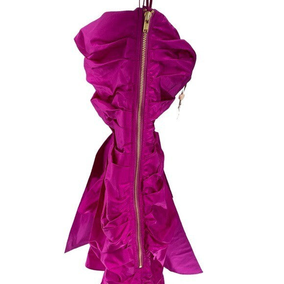 LoveShackFancy NEW Noble Bow Silk Formal Flirty Fuschia Mini Dress Size 12