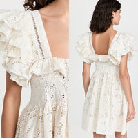 Lug Von Siga NEW Ivory Valery Eyelet Lace Square Neck Mini Dress Size 6