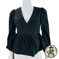 Hyacinth House NEW Black Elaina Puff Sleeve Peplum Blouse Top Size XL