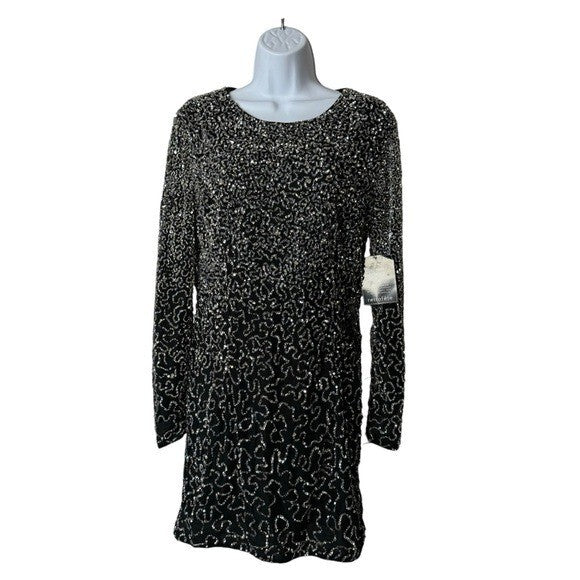 Retrofete NEW Nikki Sequins Long Sleeve Black Cocktail Party Mini Dress Size L