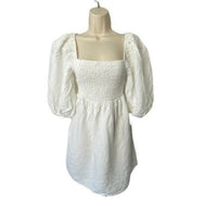 Tuckernuck NEW White Annie Linen Puff Sleeve Classic Smocked Mini Dress Size XS