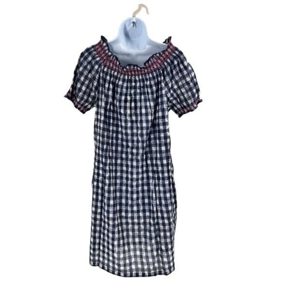 Tuckernuck NEW Tnuck Beach Embroidered Blue Check Gingham Toulon Coverup Size M
