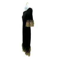 NEW Pomander Place Black Velvet Lillith Gold Embroidered Lace Maxi Dress Size XS
