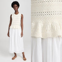 Banjanan NEW Heather Ivory Crochet Mixed Media Sleeveless Midi Dress Size M