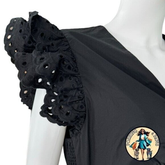 Hyacinth House NEW Black Eyelet Marshall V Neck Classic Midi Dress Size XXS