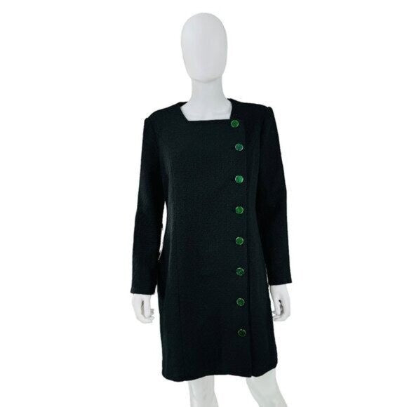 Pomander Place NEW Black Tweed Retro Winslet Green Button Mini Dress Size XXL