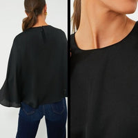 Tuckernuck NEW Black Selma Satin Twill Cape Flowy Round Neck Blouse Top Size M
