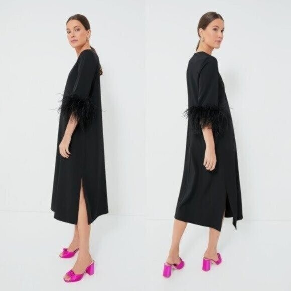 Tuckernuck NEW Black Feather Jamie Formal 3/4 Sleeve Maxi Dress Size XS