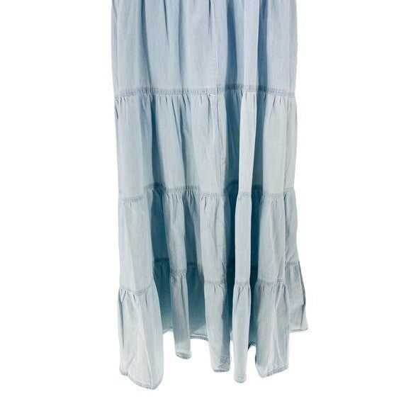 Pomander Place Lola Chambray Blue Sleeveless Tiered Casual Maxi Dress Size S