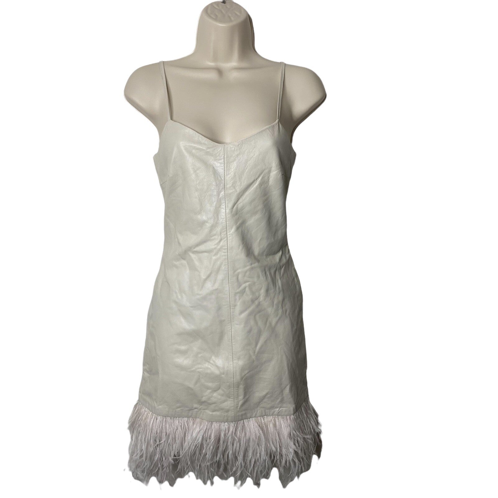 LAMARQUE | NWT Abella Leather feather Party Mini Dress in Bone Ivory Size XXS