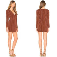 Privacy Please | NEW Curtis Long Sleeve Mini Dress in Tan Stripe Size XS