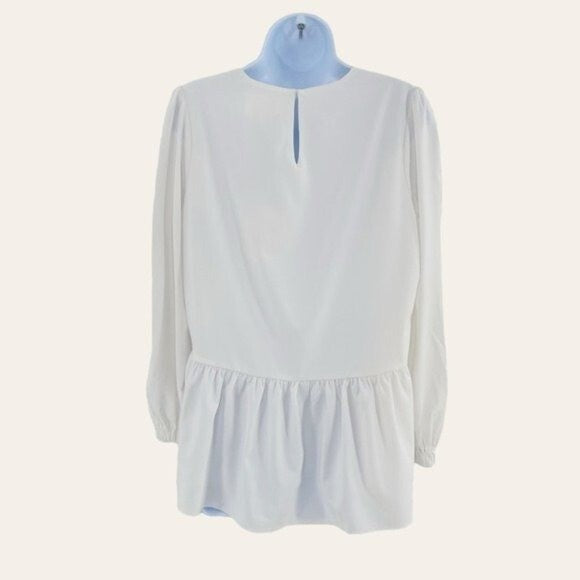 Pomander Place | NEW White Carlota Long Blouson Sleeve Peplum Blouse Size S