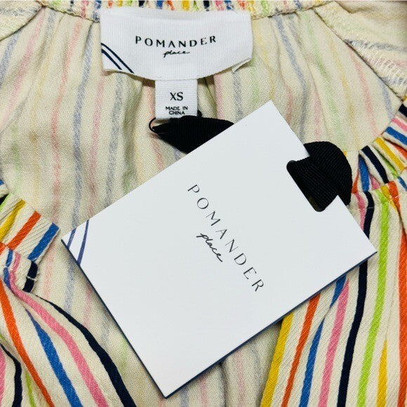 Pomander Place NEW Rainbow Stripe Finley Flutter Sleeve Colorful Mini Dress XS