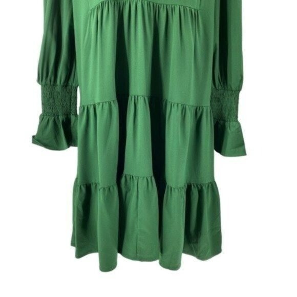 Pomander Place NEW Hunter Green Crepe Kenzo Long Sleeve Party Mini Dress Size S