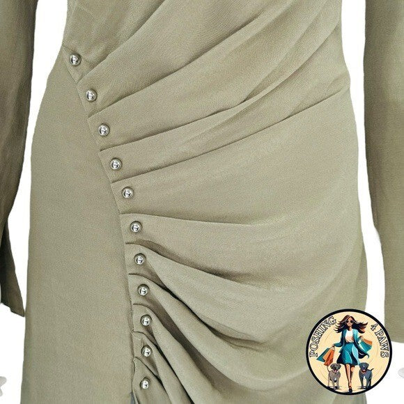 Jonathan Simkhai Bryanna Green Military Long Sleeve Formal Midi Dress Size 4