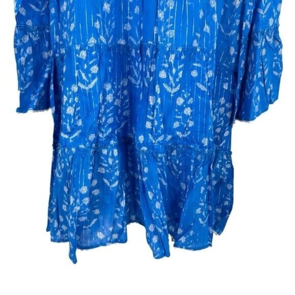 Juliet Dunn NEW Sapphire Small Flower Lurex Flared Sleeve Mini Dress Size M