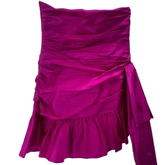 LoveShackFancy NEW Noble Bow Silk Formal Flirty Fuschia Mini Dress Size 12