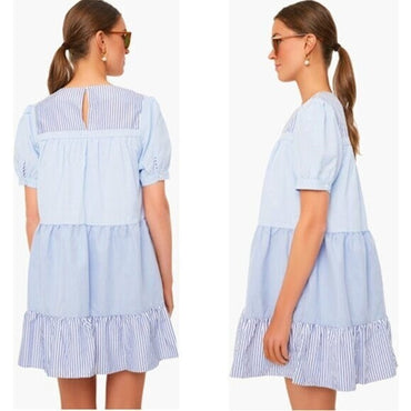 Tuckernuck English Factory NEW Blue Tiered Quinn Relaxed Fit Mini Dress Size S
