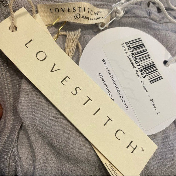 Lovestitch X Petal & Pup | NEW Tanya Beaded Maxi Dress in Grey Size L