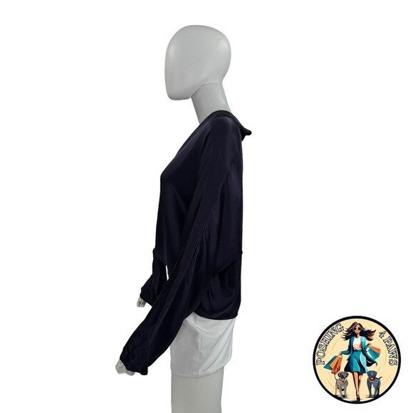 The Sei 100% Silk Long Sleeve Tie Satin Front Blouse in Fig Purple Size 10