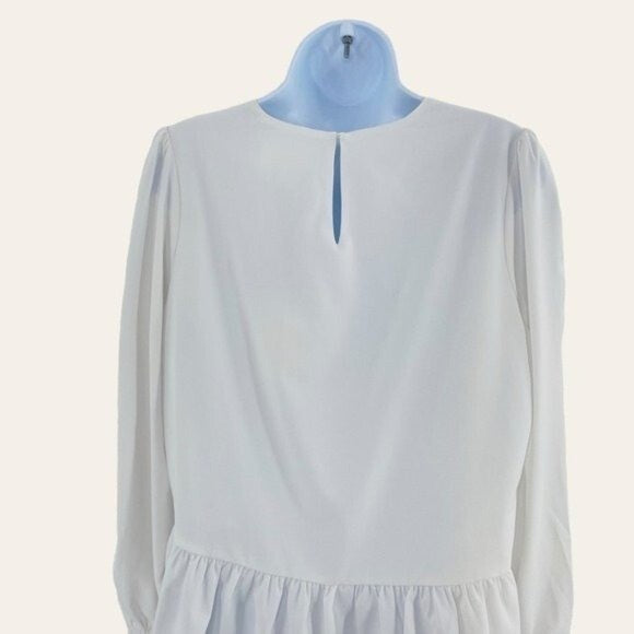 Pomander Place | NEW White Carlota Long Blouson Sleeve Peplum Blouse Size S