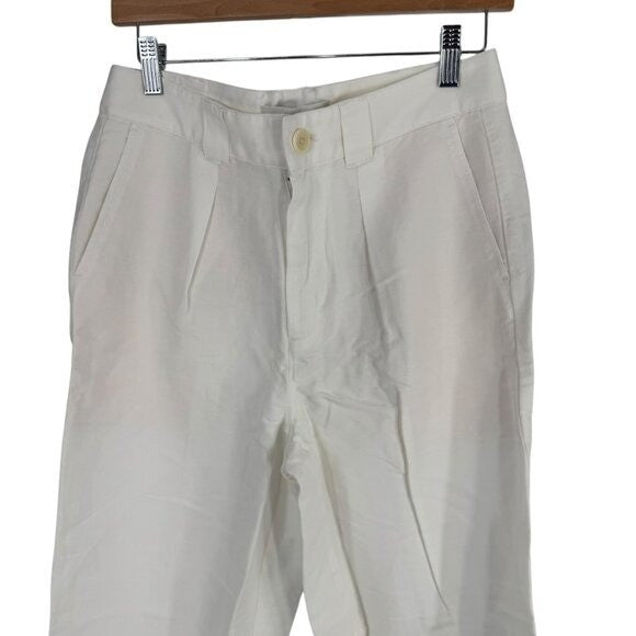Alex Mill NEW Madeline Cream Pleat Twill Linen Blend Wide Leg Trouser Size 2