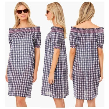 Tuckernuck NEW Tnuck Beach Embroidered Blue Check Gingham Toulon Coverup Size L