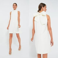 Tuckernuck NEW Ivory Blythe Bow Ruffle Sleeveless Preppy Mini Dress Size XS