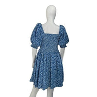 Hyacinth House NEW Blue Micro Floral Smocked Short Sleeve Mini Dress Size M