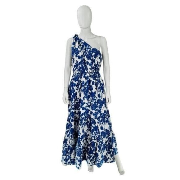 Hyacinth House NEW Blue & White Floral One Shoulder Maureen Maxi Dress Size XXS